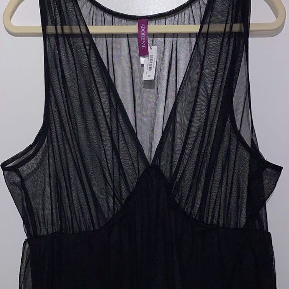 Adore Me Womens Deep V Neck Tulle Sheer Skirt Overlay Black Bodysuit Size 1X NWT - Picture 3 of 8
